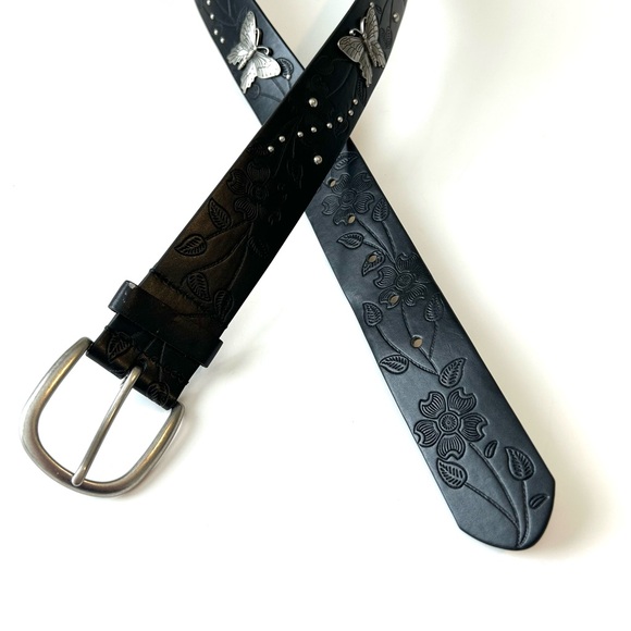 Western Faux Leather Butterfly Floral Embossed Black Belt Boho Festival - Picture 8 of 10